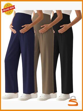 Maternity Palazzo Pants Over Belly Soft Lounge Stretch Wide Leg with Pockets